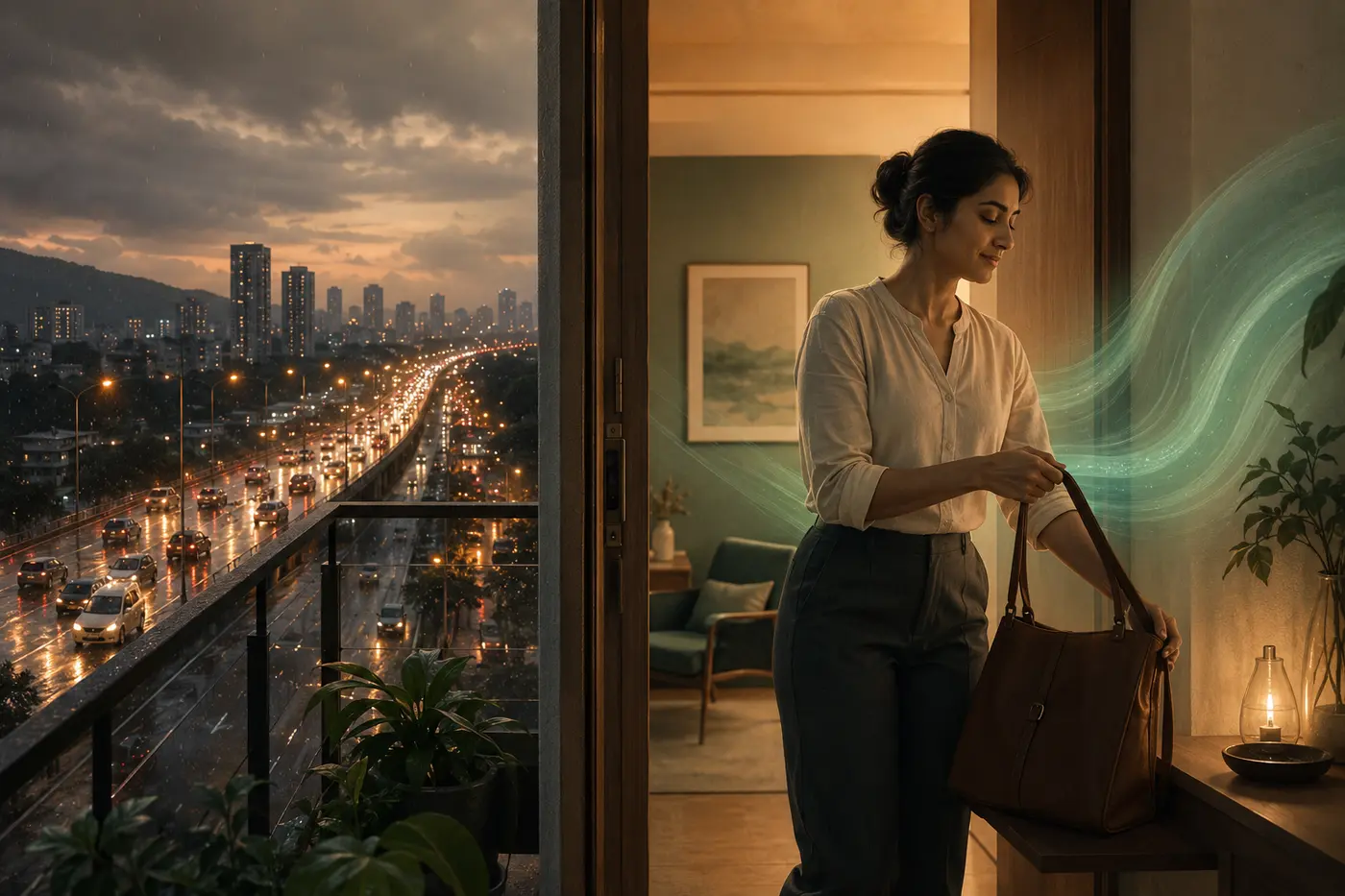 A professional arriving home after the Ghodbunder commute